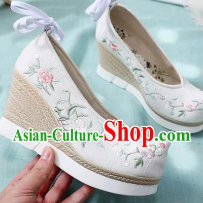 Chinese Traditional National Wedges Heel Shoes Cloth Shoes Embroidered Shoes Hanfu Shoes Women Shoes Handmade Shoes