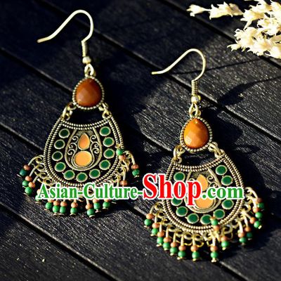 Asian India Traditional Green Tassel Eardrop Asia Indian Earrings Bollywood Dance Jewelry Accessories for Women