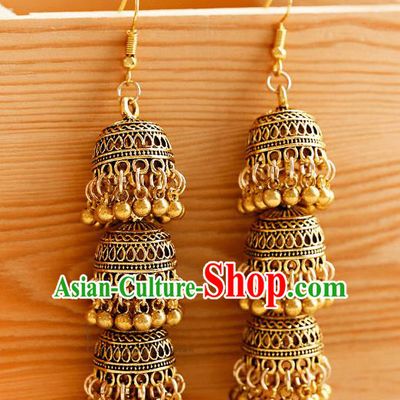 Asian India Traditional Golden Birdcage Eardrop Asia Indian Earrings Bollywood Dance Jewelry Accessories for Women