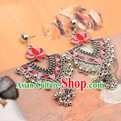 Asian India Traditional Pink Lotus Eardrop Asia Indian Earrings Bollywood Dance Jewelry Accessories for Women