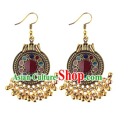 Asian India Traditional Golden Bells Tassel Eardrop Asia Indian Colorful Earrings Belly Dance Jewelry Accessories for Women