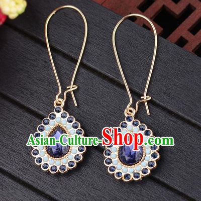 Asian India Traditional Accessories Asia Indian Bollywood Dance Earrings Jewelry Royalblue Crystal Eardrop for Women