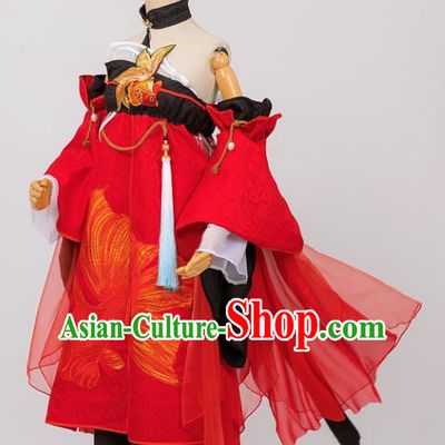 Traditional Chinese Cosplay Young Lady Hanfu Dress Costumes Ancient Fairy Clothing and Hair Accessories for Women