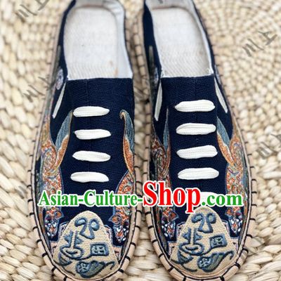 Chinese Traditional National Navy Canvas Shoes Embroidered Shoes Martial Arts Shoes Men Shoes Handmade Multi Layered Shoes
