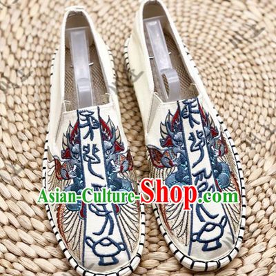 Chinese Traditional National Embroidery Beige Cloth Shoes Martial Arts Shoes Men Shoes Handmade Shoes Embroidered Shoes