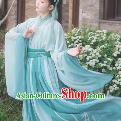 Traditional Chinese Jin Dynasty Noble Lady Costumes Ancient Female Scholar Green Hanfu Dress for Women