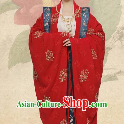 Traditional Chinese Song Dynasty Noble Lady Wedding Costumes Ancient Court Bride Embroidered Red Hanfu Dress Complete Set
