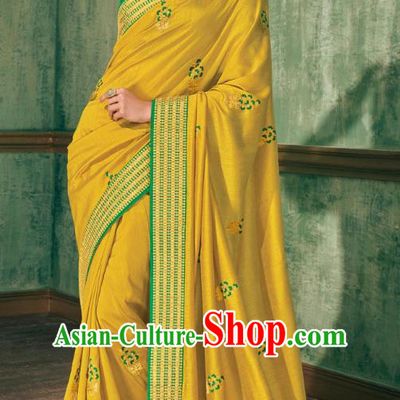 Asian India National Dance Yellow Silk Saree Asia Indian Traditional Costumes Court Princess Bollywood Blouse and Sari Dress for Women