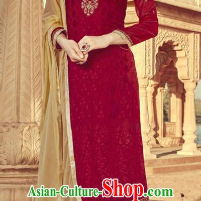 Asian India Traditional Suits Costumes Asia Indian National Folk Dance Magenta Viscose Long Blouse and Loose Pants Shawl Complete Set