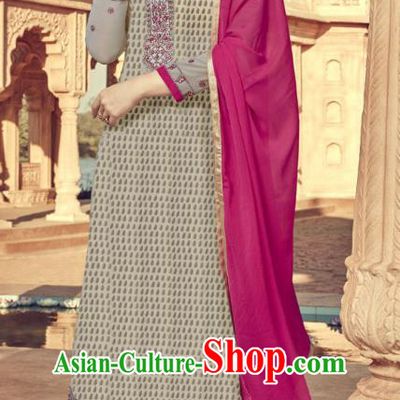 Asian India Traditional Suits Costumes Asia Indian National Folk Dance Gray Viscose Long Blouse and Loose Pants Shawl Complete Set