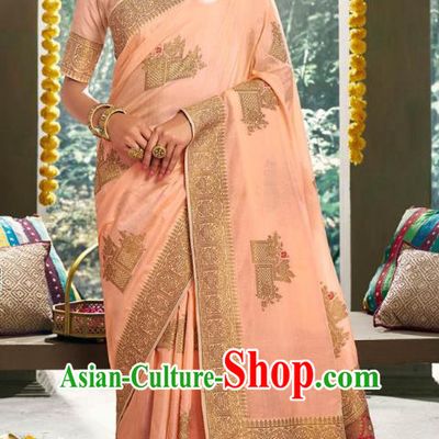 Asian India National Bollywood Pink Silk Saree Costumes Asia Indian Princess Traditional Blouse and Sari Dress for Women