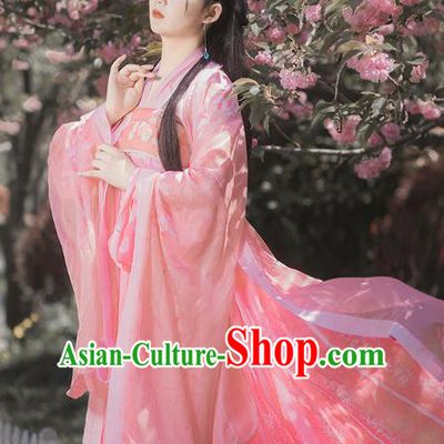 Traditional Chinese Tang Dynasty Princess Costumes Ancient Goddess Pink Hanfu Dress Apparel for Women