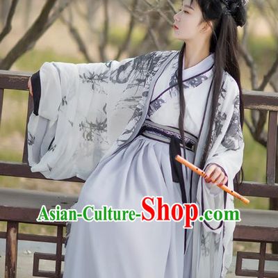 Traditional Chinese Jin Dynasty Heroine Historical Costumes Ancient Female Swordsman Hanfu Dress Apparel Full Set