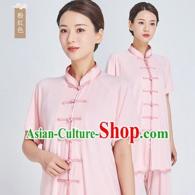 Top Grade Kung Fu Costume Martial Arts Training Pink Milk Fiber Uniform Shaolin Gongfu Tai Ji Clothing for Women