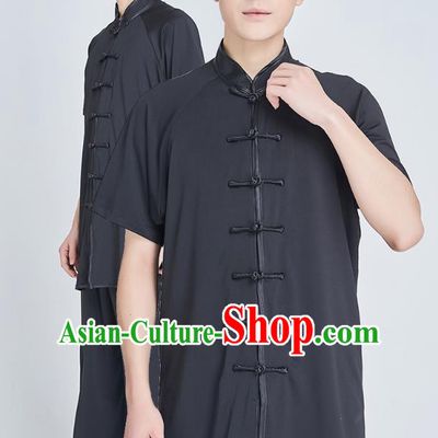 Top Grade Kung Fu Costume Martial Arts Training Black Milk Fiber Uniform Shaolin Gongfu Tai Ji Clothing for Men