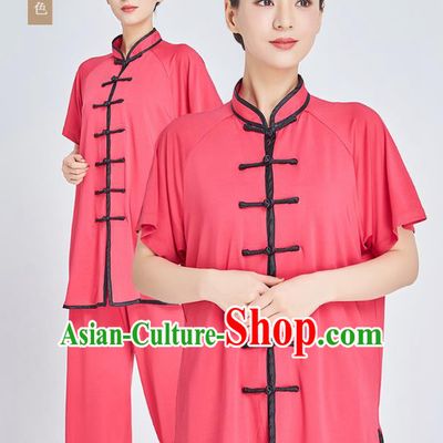 Top Grade Kung Fu Costume Martial Arts Training Red Milk Fiber Uniform Shaolin Gongfu Tai Ji Clothing for Women