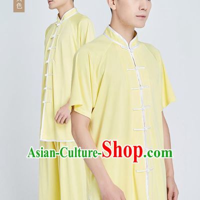 Top Grade Kung Fu Costume Martial Arts Training Yellow Milk Fiber Uniform Shaolin Gongfu Tai Ji Clothing for Men