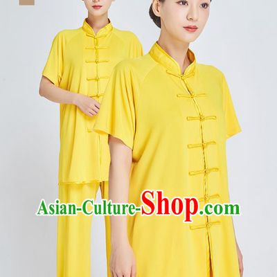 Top Grade Kung Fu Costume Martial Arts Training Yellow Milk Fiber Uniform Shaolin Gongfu Tai Ji Clothing for Women