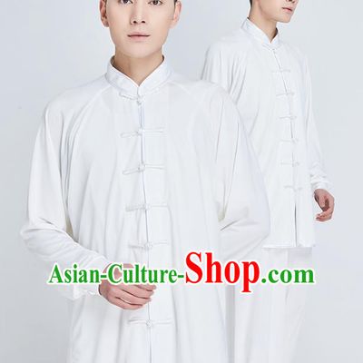 Top Grade Martial Arts Training White Milk Fiber Uniform Kung Fu Costume Shaolin Gongfu Tai Ji Clothing for Men