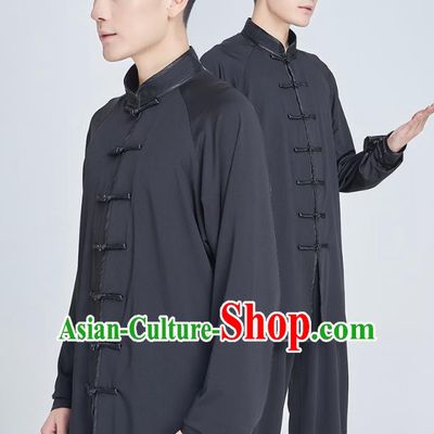 Top Grade Chinese Martial Arts Training Black Milk Fiber Uniform Kung Fu Costume Shaolin Gongfu Tai Ji Clothing for Men