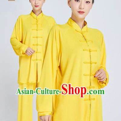 Professional Kung Fu Training Yellow Milk Fiber Uniforms Martial Arts Shaolin Gongfu Costumes Tai Ji Clothing for Women