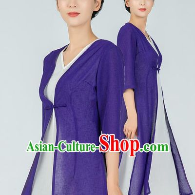 Asian Chinese Traditional Tang Suit Purple Flax Cloak Dress Martial Arts Costumes China Kung Fu Clothing for Women