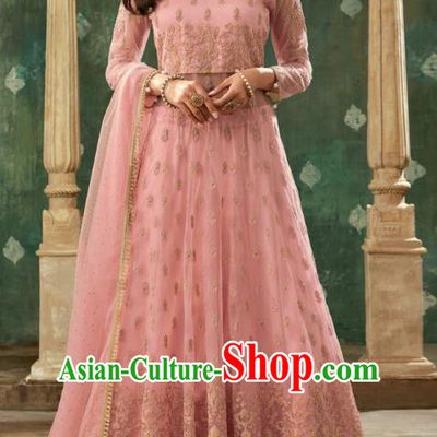 Top Asian India Pink Lehenga Costumes Asia Indian Traditional Bride Embroidered Blouse and Skirt and Sari Full Set
