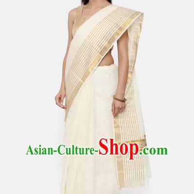 Asian India National White Saree Asia Indian Festival Dance Costumes Traditional Female Blouse and Sari Skirt Full Set