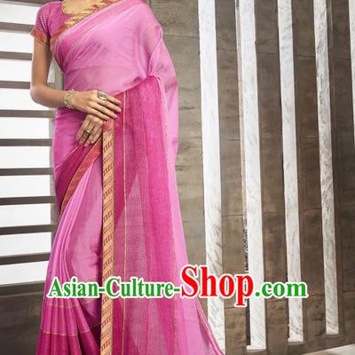 Asian India National Bride Peach Pink Chiffon Saree Dress Asia Indian Festival Blouse and Sari Traditional Bollywood Dance Costumes for Women