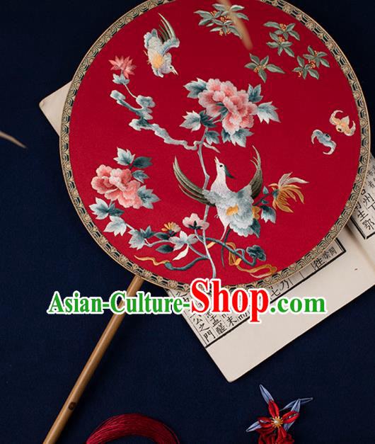 China Traditional Wedding Silk Fan Embroidered Phoenix Peony Palace Fan Handmade Hanfu Circular Fan China Traditional Wedding Silk Fan Embroidered Phoenix Peony Palace Fan Handmade Hanfu Circular Fan