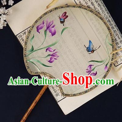 China Embroidered Orchid Butterfly Palace Fan Handmade Bride Hanfu Fan Traditional White Silk Fan