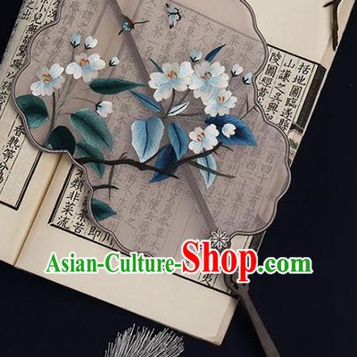 China Traditional Bride Brown Silk Fan Handmade Wedding Double Side Hanfu Fan Suzhou Embroidered Pear Blossom Palace Fan