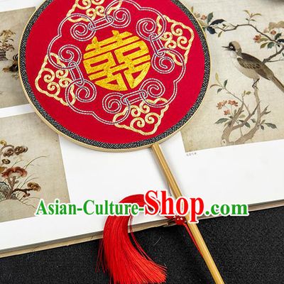 China Handmade Embroidered Palace Fan Traditional Wedding Red Silk Fan Double Side Hanfu Circular Fan