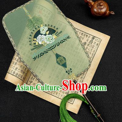 China Embroidered Hanfu Fan Handmade Palace Fan Traditional Green Silk Fan