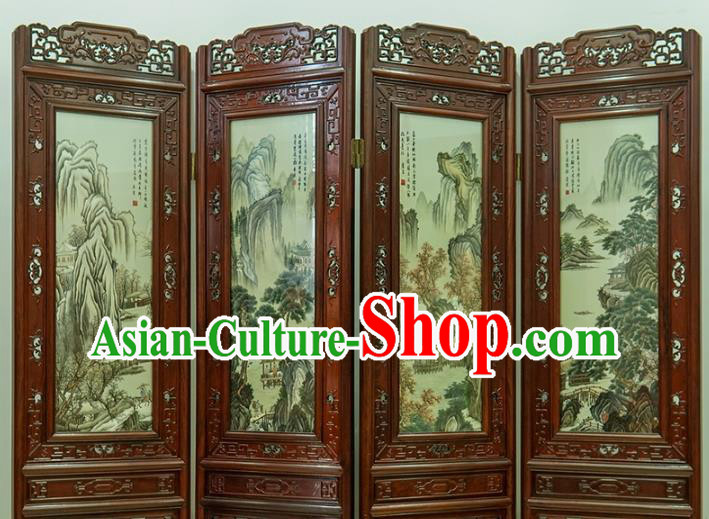 Handmade China Carving Rosewood Folding Screen Embroidered Furniture Ornaments Handmade China Carving Rosewood Folding Screen Embroidered Furniture Ornaments