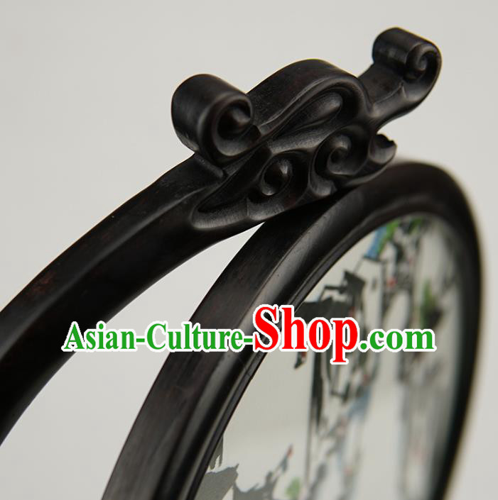 Handmade China Suzhou Embroidery Craft Table Ornament Suzhou Embroidered Waterside Sandalwood Desk Screen Handmade China Suzhou Embroidery Craft Table Ornament Suzhou Embroidered Waterside Sandalwood Desk Screen