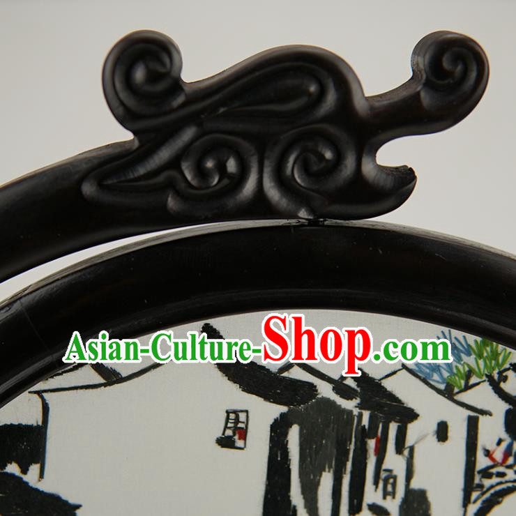Handmade China Suzhou Embroidery Craft Table Ornament Suzhou Embroidered Waterside Sandalwood Desk Screen Handmade China Suzhou Embroidery Craft Table Ornament Suzhou Embroidered Waterside Sandalwood Desk Screen