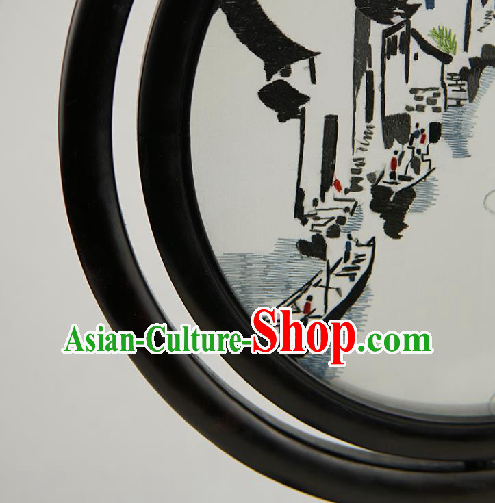 Handmade China Suzhou Embroidery Craft Table Ornament Suzhou Embroidered Waterside Sandalwood Desk Screen Handmade China Suzhou Embroidery Craft Table Ornament Suzhou Embroidered Waterside Sandalwood Desk Screen