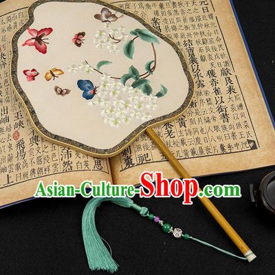 China Classical Hanfu Silk Fan Handmade Palace Fan Traditional Embroidered Hydrangea Fan