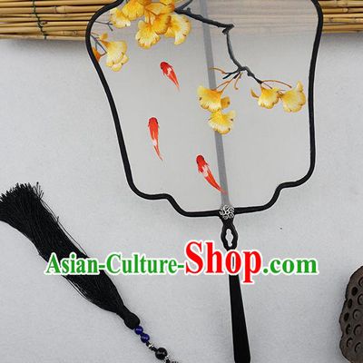 China Handmade Classical Hanfu Accessories Ancient Princess Palace Fan Silk Fan Traditional Embroidered Ginkgo Leaf Fan