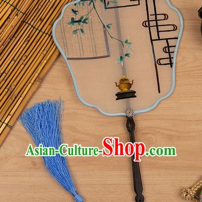 China Classical Hanfu Accessories Ancient Princess Palace Fan Handmade Silk Fan Traditional Embroidered Censer Fan