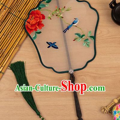 China Traditional Embroidered Peony Fan Classical Hanfu Accessories Ancient Princess Palace Fan Handmade Silk Fan