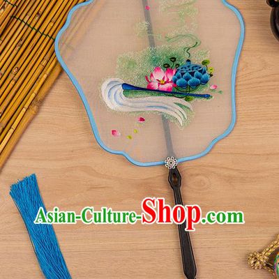 China Handmade Silk Fan Traditional Embroidered Lotus Fan Classical Hanfu Accessories Ancient Princess Palace Fan