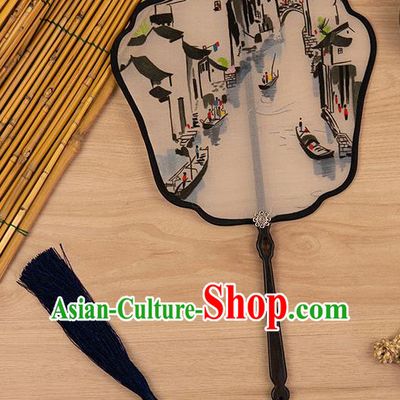 China Ancient Princess Palace Fan Handmade Silk Fan Traditional Embroidered Waterside Fan Classical Hanfu Accessories