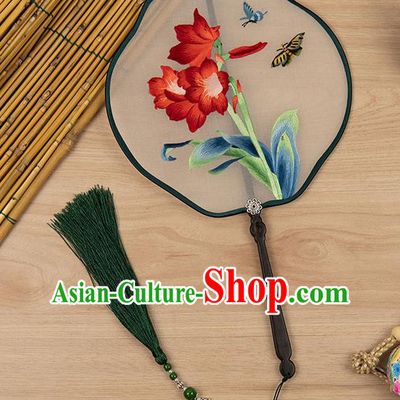 China Traditional Silk Fan Embroidered Orchids Fan Classical Hanfu Accessories Handmade Palace Fan