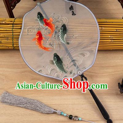 China Embroidered Carps Fan Classical Hanfu Accessories Handmade Palace Fan Traditional Silk Fan