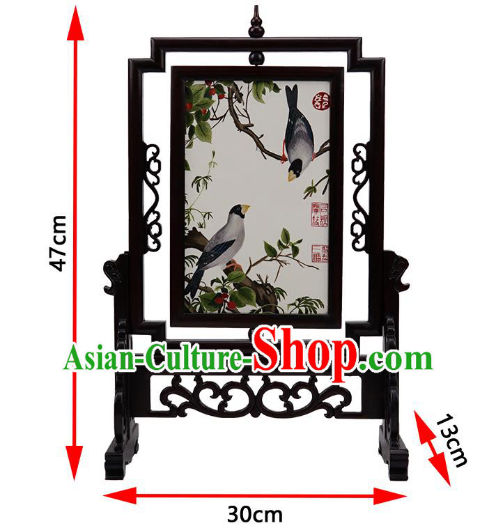 Handmade China Suzhou Embroidery Craft Embroidered Double Side Desk Screen Rosewood Table Ornament Handmade China Suzhou Embroidery Craft Embroidered Double Side Desk Screen Rosewood Table Ornament