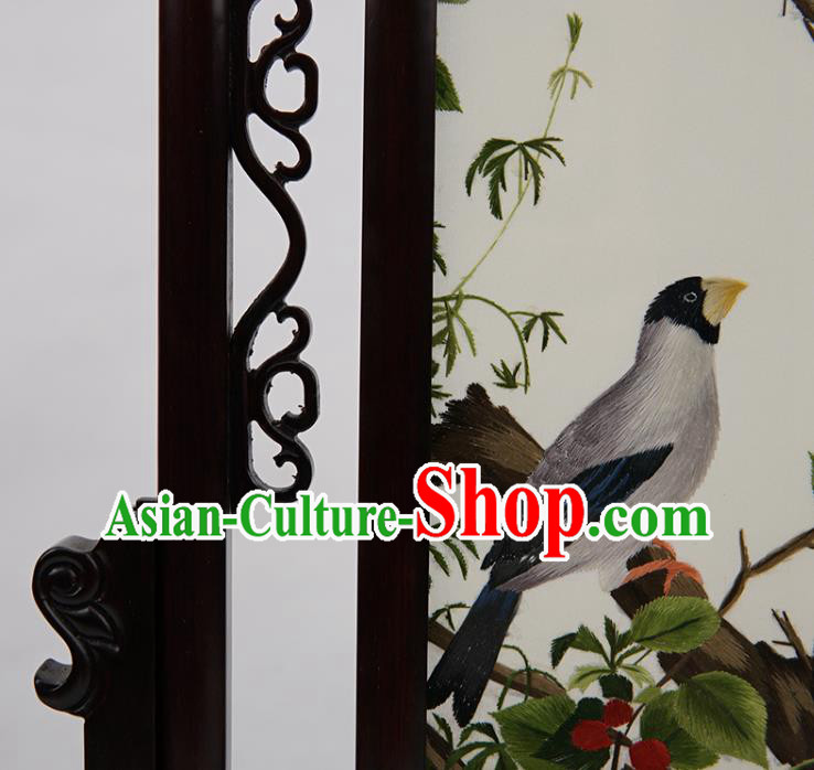 Handmade China Suzhou Embroidery Craft Embroidered Double Side Desk Screen Rosewood Table Ornament Handmade China Suzhou Embroidery Craft Embroidered Double Side Desk Screen Rosewood Table Ornament