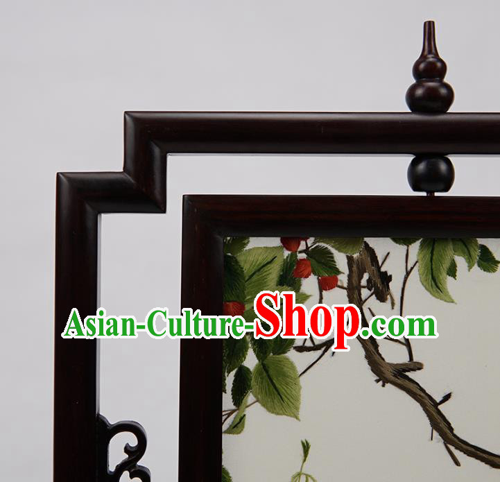 Handmade China Suzhou Embroidery Craft Embroidered Double Side Desk Screen Rosewood Table Ornament Handmade China Suzhou Embroidery Craft Embroidered Double Side Desk Screen Rosewood Table Ornament