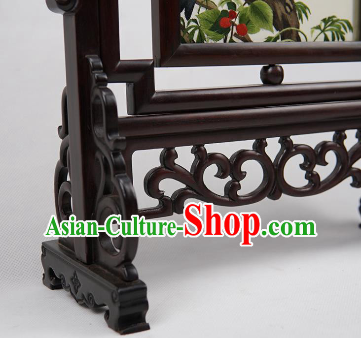 Handmade China Suzhou Embroidery Craft Embroidered Double Side Desk Screen Rosewood Table Ornament Handmade China Suzhou Embroidery Craft Embroidered Double Side Desk Screen Rosewood Table Ornament